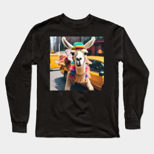 Llama Riding in Taxi Long Sleeve T-Shirt
